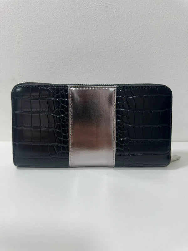 Portefeuille Zippé Croco Noir & Argent Métallisé – Bill Tornade Paris