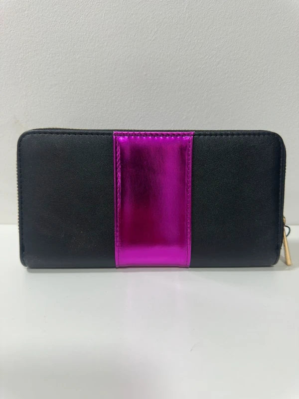 Portefeuille Zippé Noir & Fuchsia Métallisé – Bill Tornade Paris