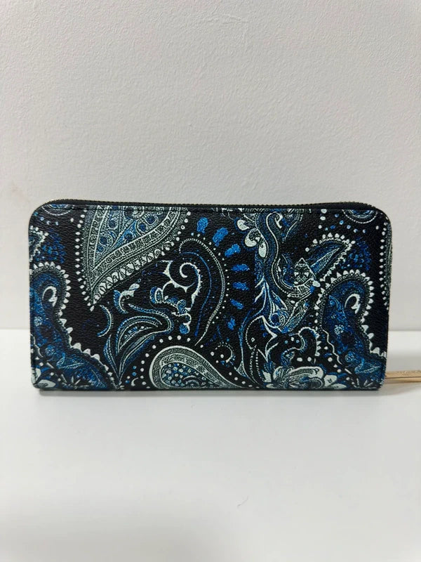 Portefeuille Zippé Paisley Bleu Nuit – Bill Tornade Paris