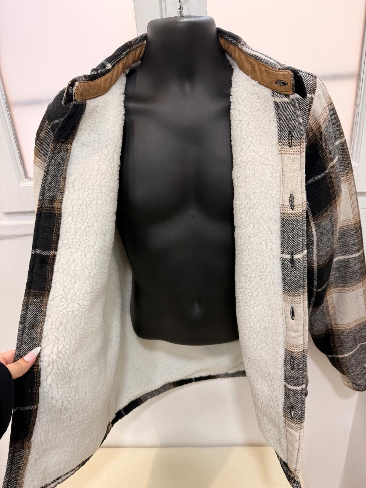 Surchemise doublée à carreaux – Beige & Noir