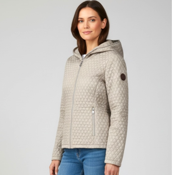 Veste matelassée à capuche beige – zippée & légère