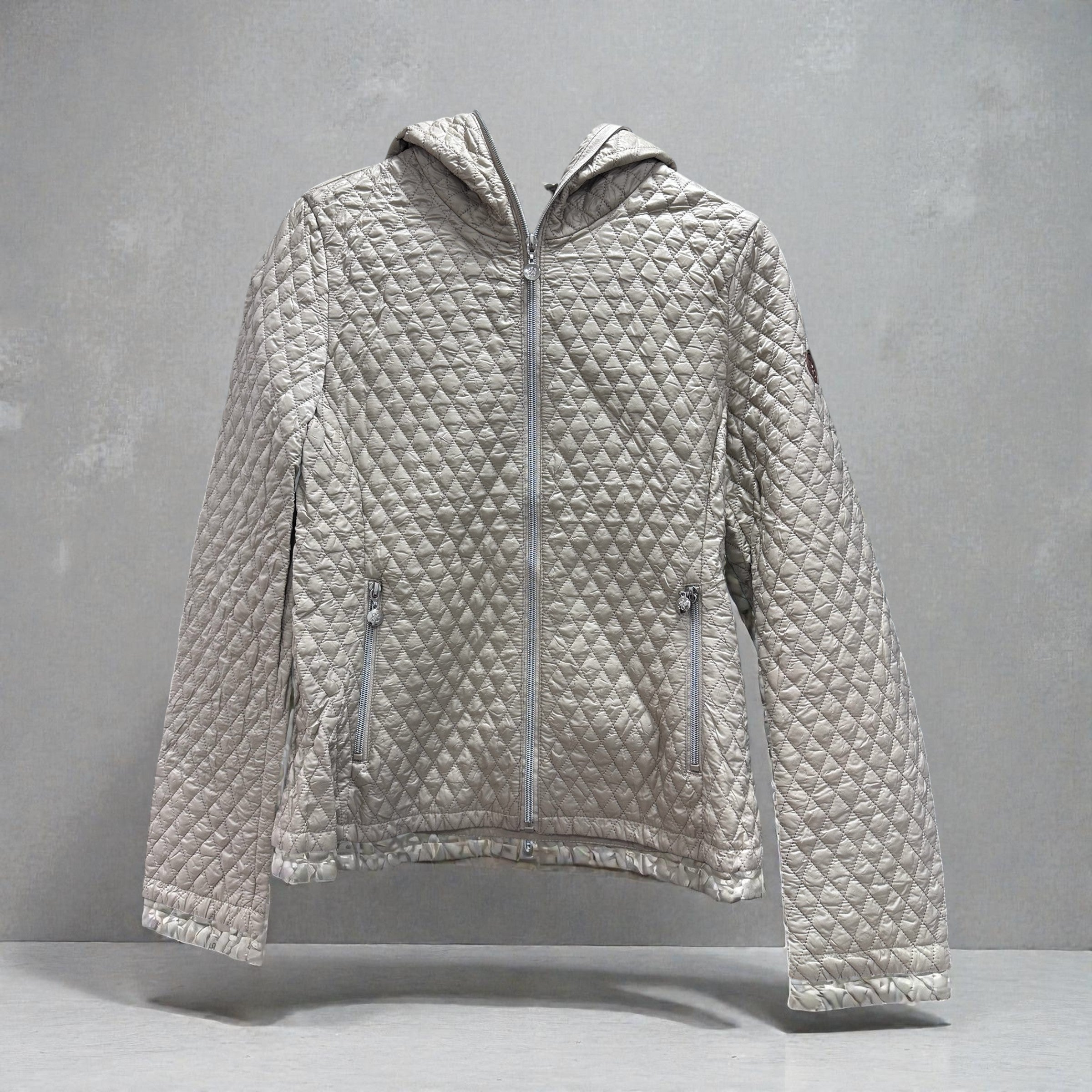 Veste matelassée à capuche beige – zippée & légère