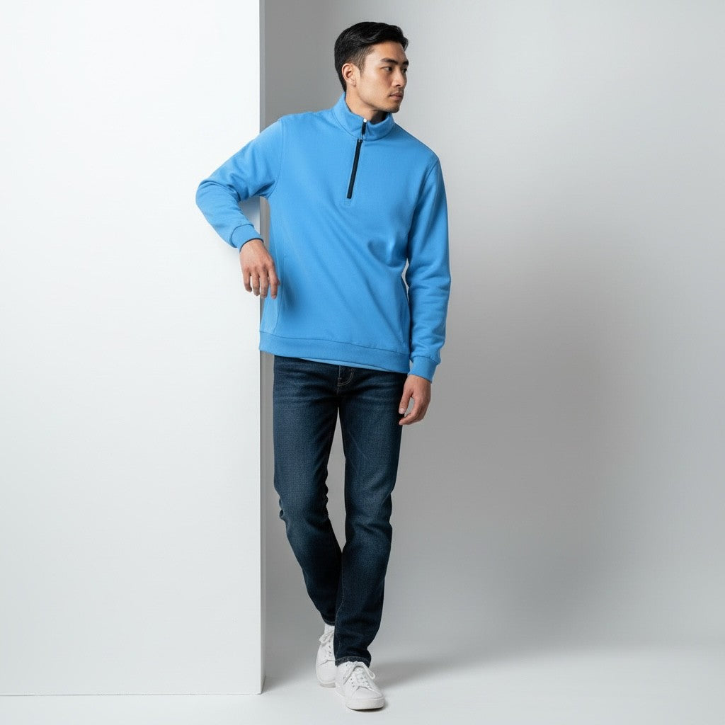 Sweat homme col montant demi-zip – Confort premium (5 couleurs)