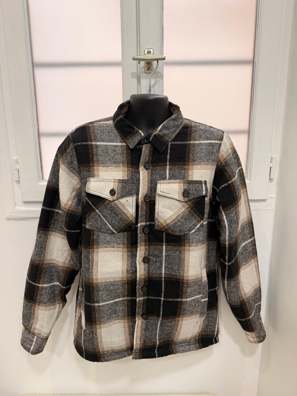 Surchemise doublée à carreaux – Beige & Noir