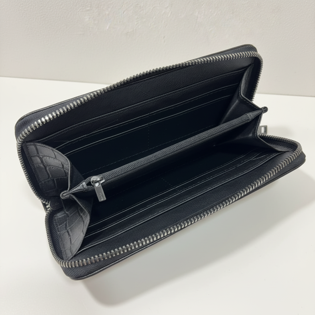 Portefeuille croco noir & argent Bill Tornade Paris – intérieur ouvert visuel pro