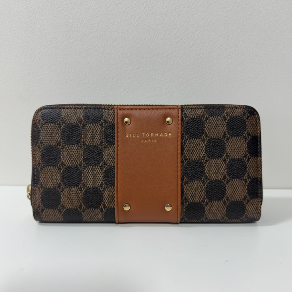 Portefeuille damier camel Bill Tornade Paris – recto visuel pro
