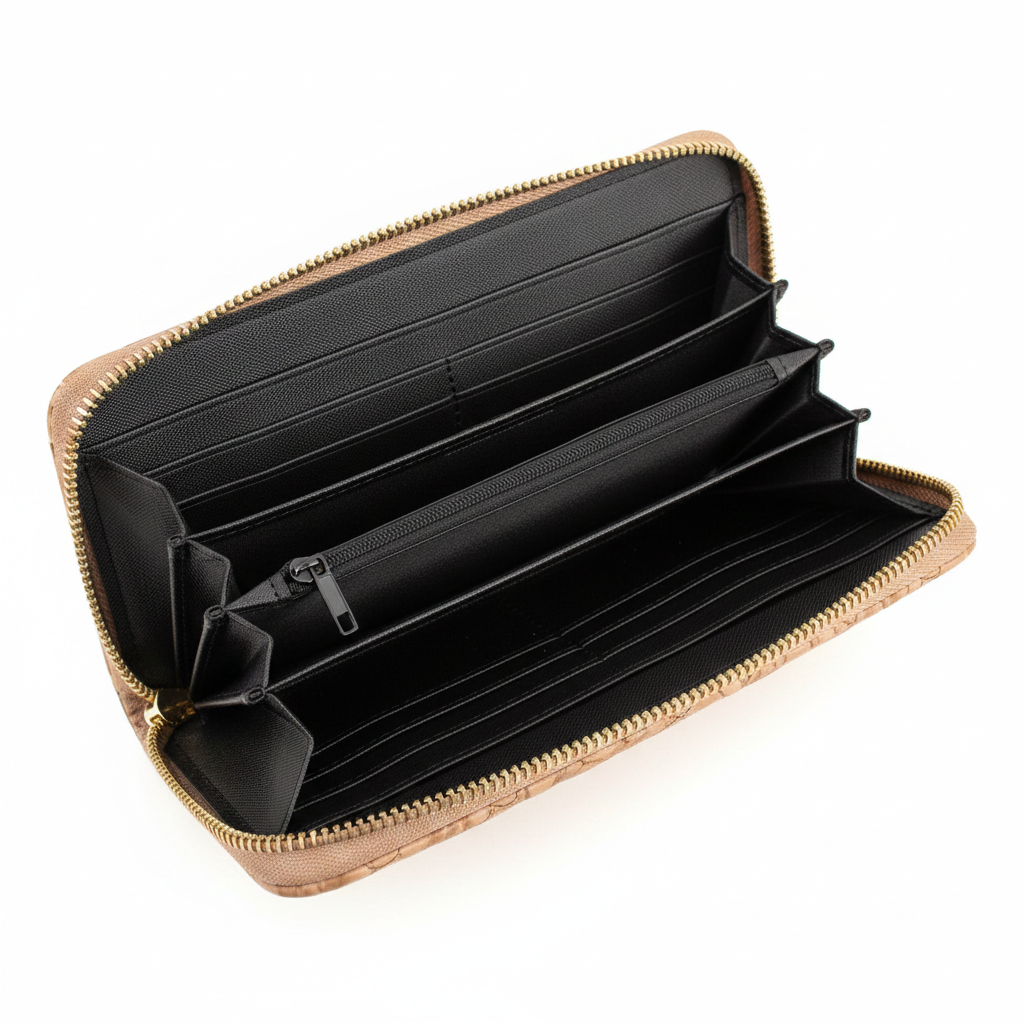 Portefeuille Zippé Matelassé Beige Rosé – Bill Tornade Paris