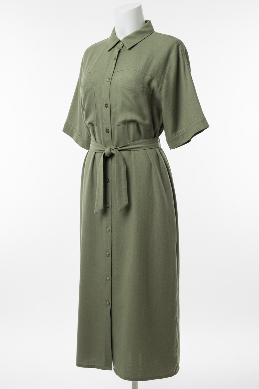 Robe chemise longue effet lin femme