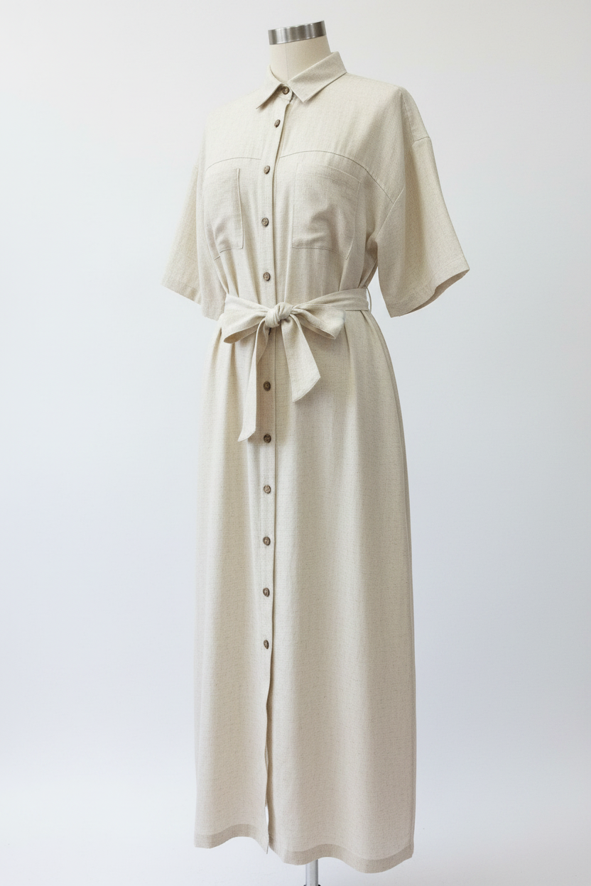 Robe chemise longue effet lin femme
