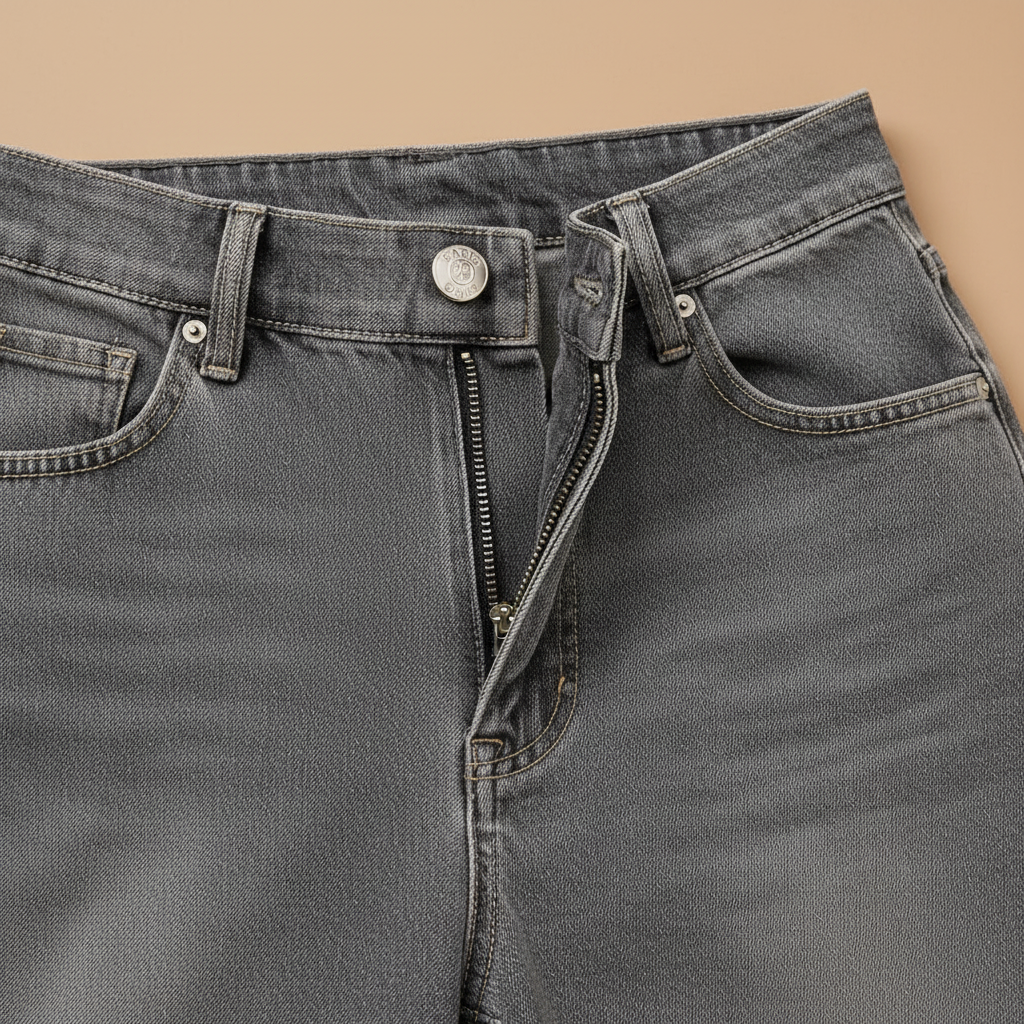 Jean Wide Leg Gris - Détail fermeture éditorial