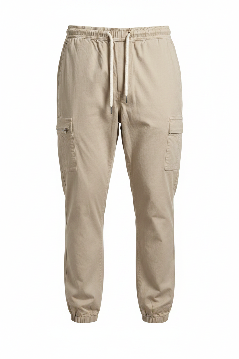 Pantalon cargo beige – photo studio fond blanc