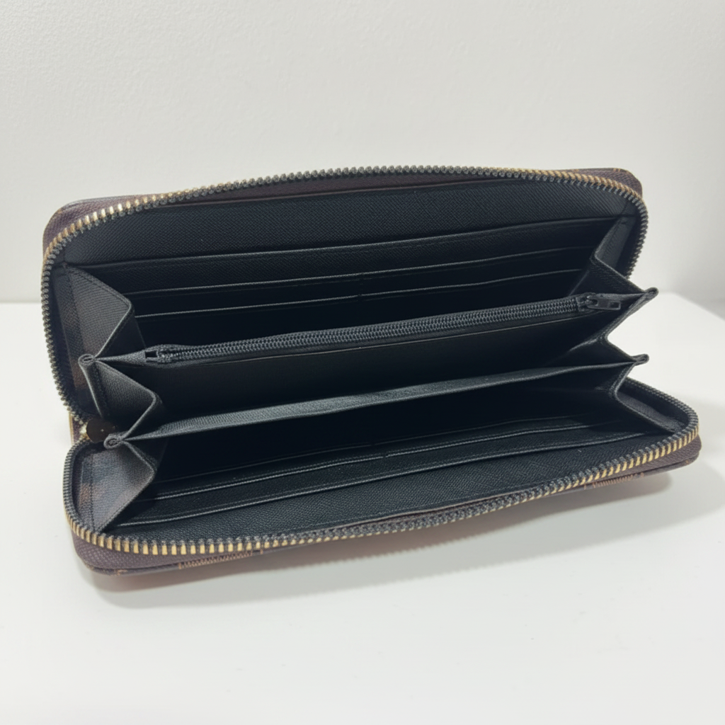 Portefeuille damier camel Bill Tornade Paris – intérieur ouvert visuel pro