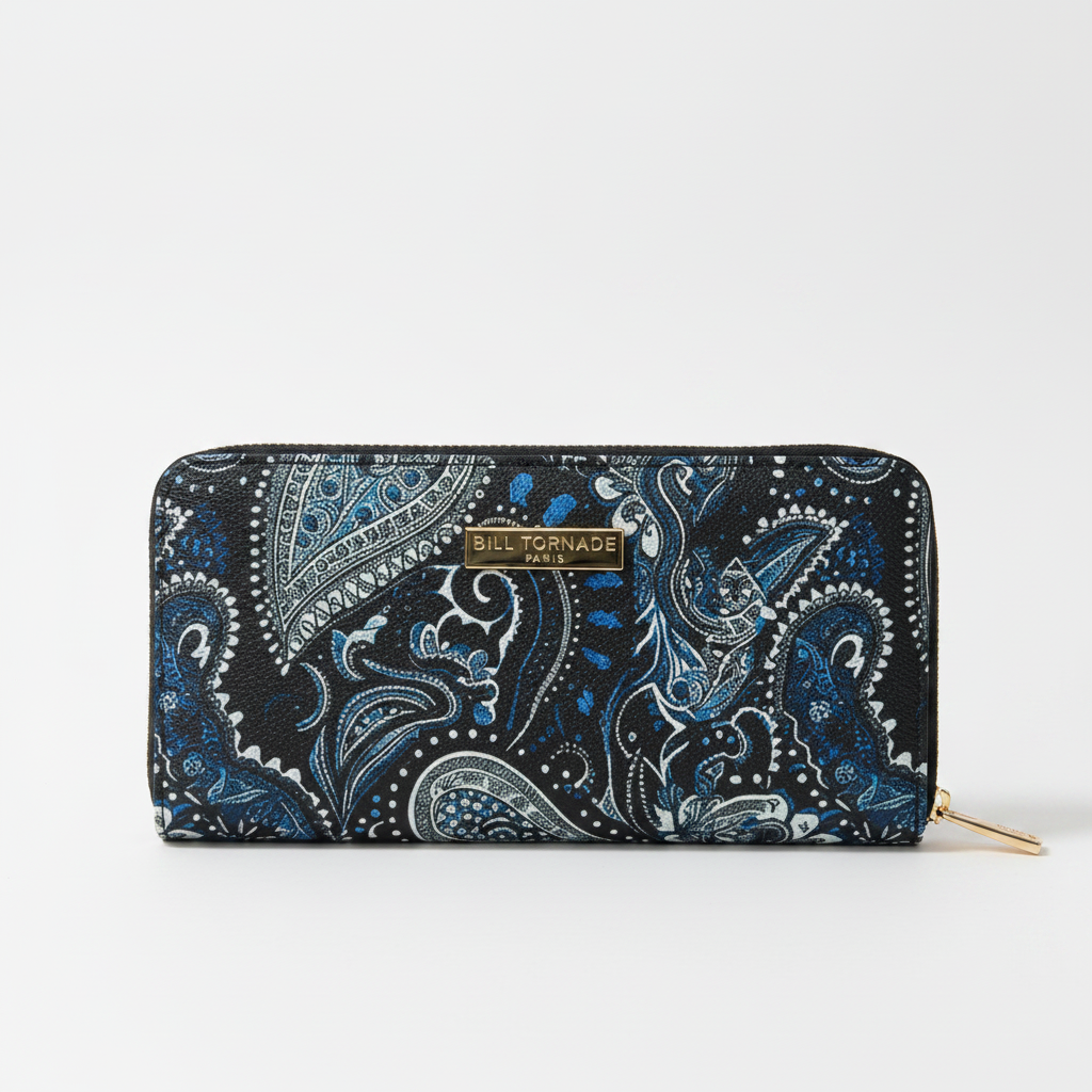 Portefeuille paisley bleu nuit Bill Tornade Paris – recto visuel pro