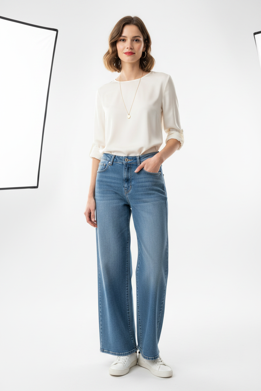 Jean Wide Leg Femme - Look éditorial