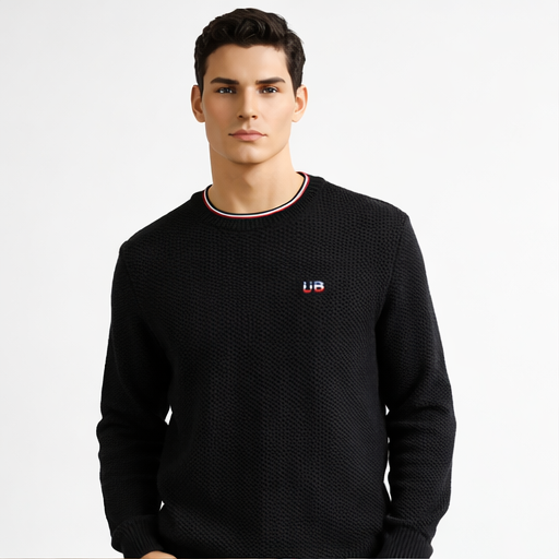 Pull Union Black homme 100% coton – Noir (maille texturée)