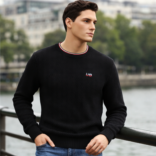 Pull Union Black homme 100% coton – Noir (maille texturée)